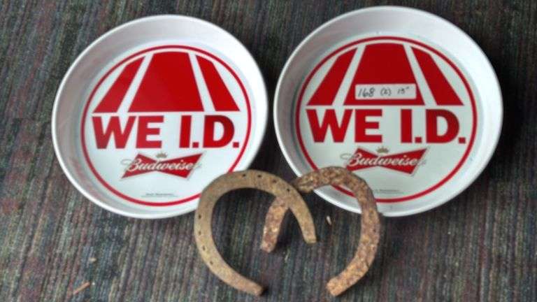 Budweiser WE I.D. Serving Trays, 13" Diameter, Includes Rusty Horseshoes