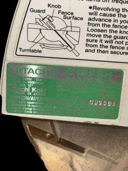 Hitachi C10FSH Miter Saw, 10" Blade, 12A, 3800 RPM, Serial 2320003