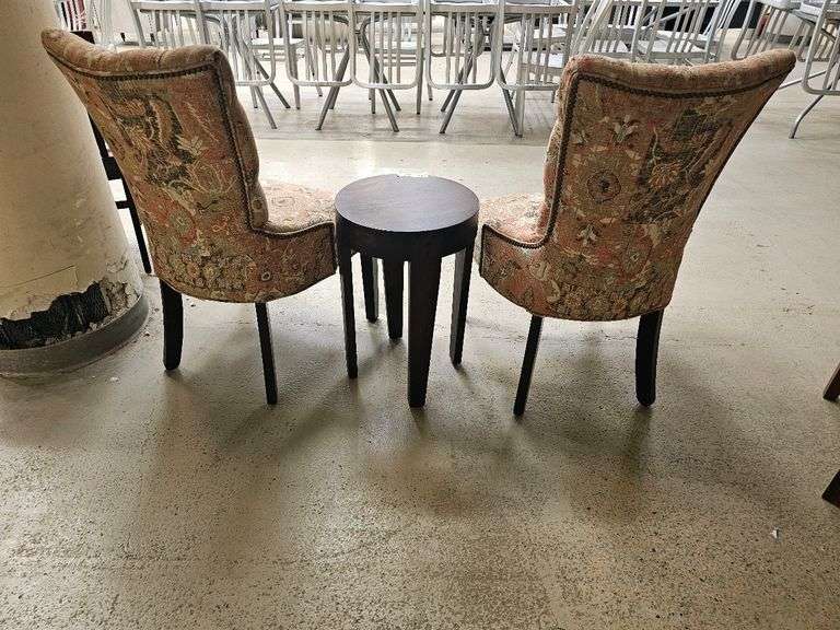 Pair of Upholstered Accent Chairs with Side Table, Button Tufted Back