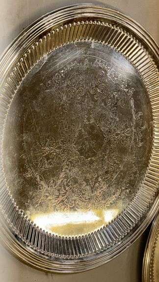Silver Plated Serving Platter with Engraved Floral Design, 12 inches
