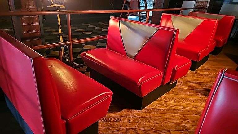 Red Vinyl Restaurant Booth Seating, two singles, two doubles