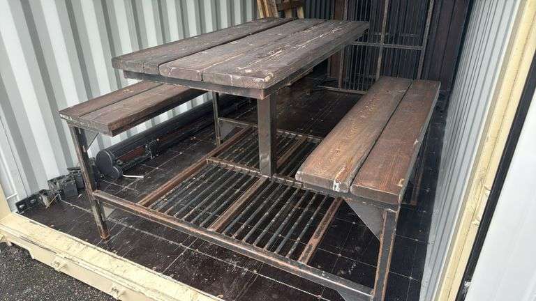 Metal and Wood Picnic Table with Benches