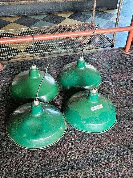 Vintage Industrial Green Enamel Barn Lights, 15 Â½" Diameter