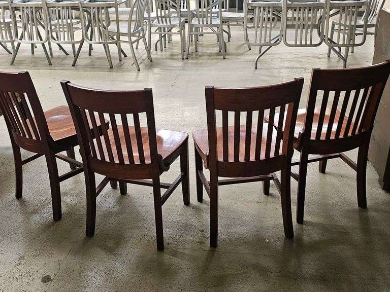Set of 4 Wooden Dining Chairs, Slat Back, brown color
