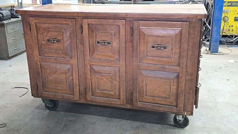 Wooden Workbench, 66"x31.5"x41", Multiple Drawers and Cabinet Storage, 6" Casters