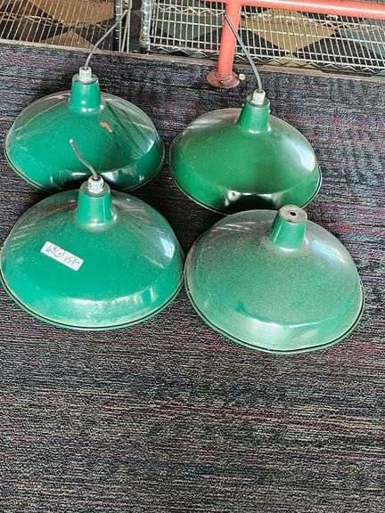 Green Industrial Pendant Light Fixtures, Metal, 15.5" Diameter