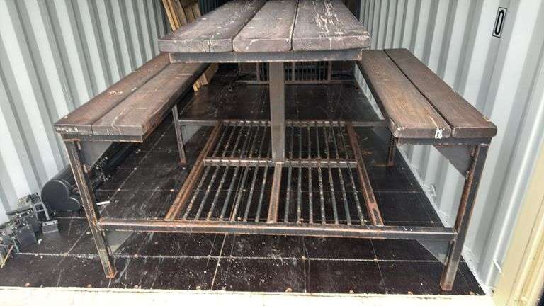 Metal and Wood Picnic Table with Benches
