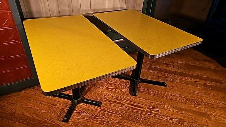Vintage 1960s Yellow Dining Tables, Retro Abstract Pattern, Laminate Top