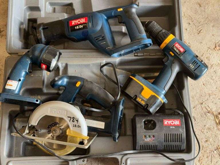 Ryobi 18V Cordless Power Tool Set with Circular Saw, Reciprocating Saw, Drill