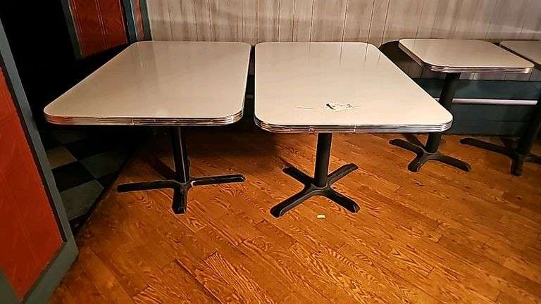 Rectangular Restaurant Tables, 30 x 48 x 29 inches, Metal Pedestal Base