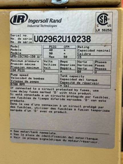 Ingersoll Rand UP6-15CTAS-150 15HP Base Mount Compressor