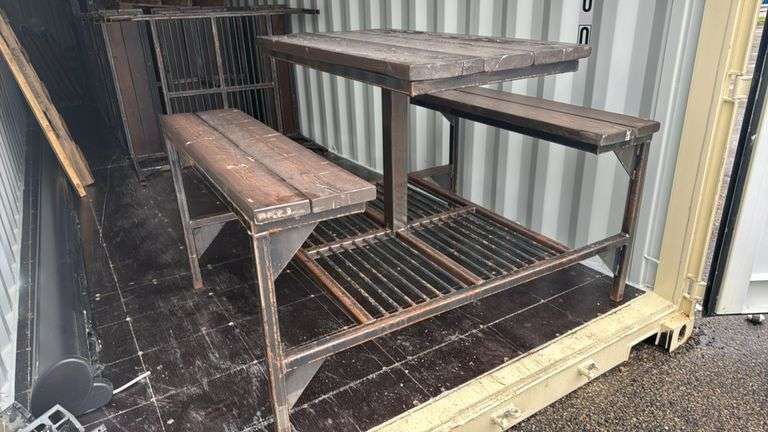 Metal and Wood Picnic Table with Benches