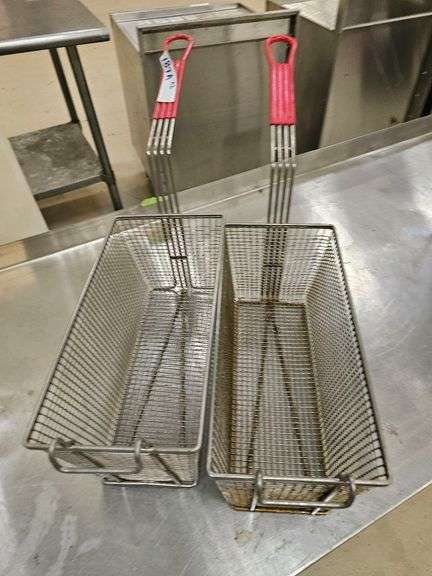 Commercial Fryer Basket, Metal with Red Handles