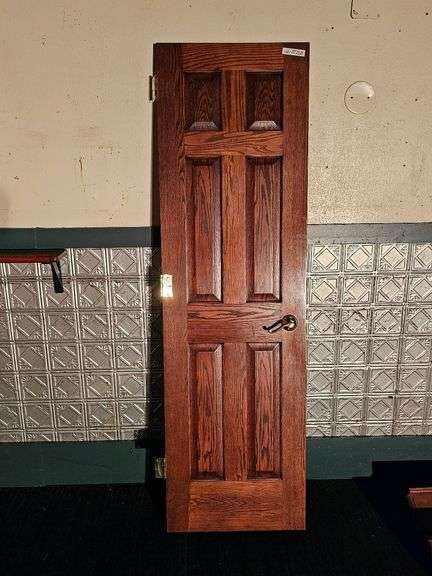 Interior Oak Door, Six-Panel, 24"x80", Left Swing, Brass Hardware