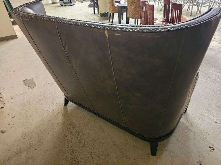 Brown Leather Loveseat, Nailhead Trim, Wingback Design