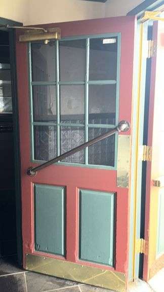 Traditional Double Doors, Red and Green, 35.5x76 in, Wood with Glass Panels
