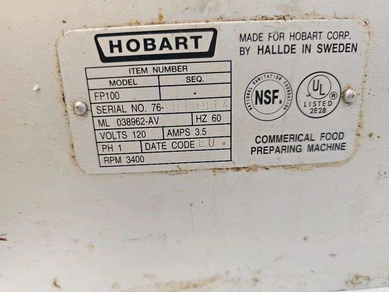 Hobart FP100 Commercial Food Preparing Machine, 120V, 3.5 Amps