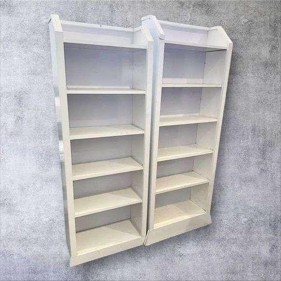 White Bookshelves with 5 Shelves, Dimensions 25"x10"x67" and 23"x10"x63"