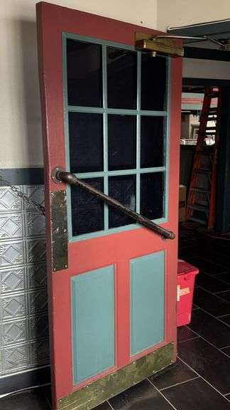 Traditional Double Doors, Red and Green, 35.5x76 in, Wood with Glass Panels