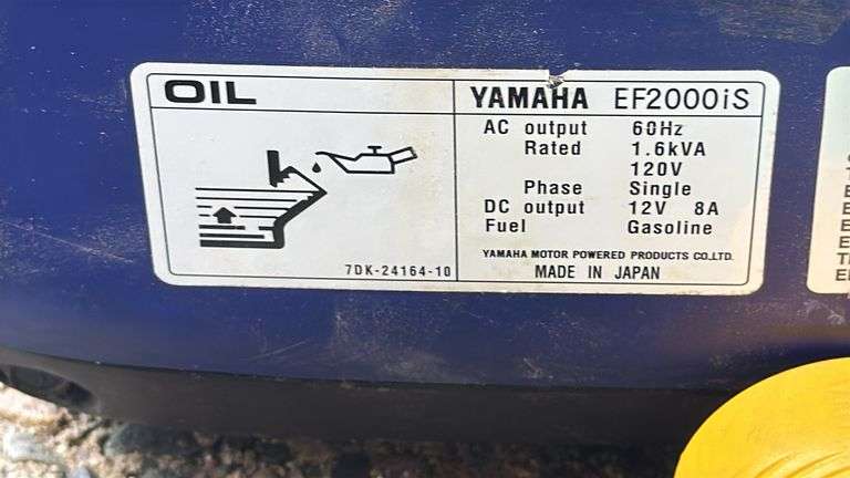 Yamaha EF2000iS Inverter Generator, 120V, 1.6 kVA, Gasoline