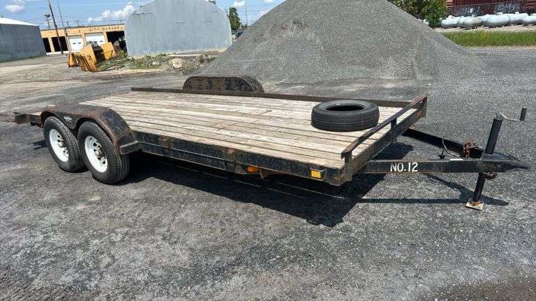 18' DCT Flatbed Utility Trailer, 2 Axles, Wooden Deck, Spare Tire