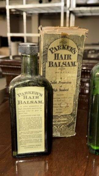 2 Bottles - Vintage Parker's Hair Balsam, 9 oz Glass Bottles by Hiscox Chemical Works, USA