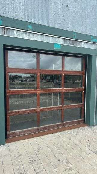 Advance Garage Door Model 20 7, 8'x7', Wood and Glass, Serial 11923889-1