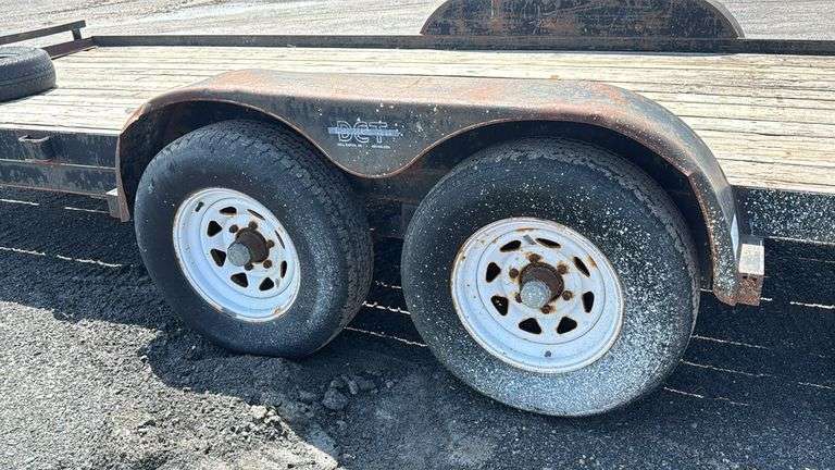 18' DCT Flatbed Utility Trailer, 2 Axles, Wooden Deck, Spare Tire