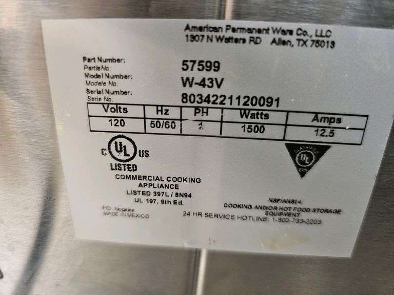 Classic W-43V Commercial Food Warmer, 120V, 1500W, Stainless Steel