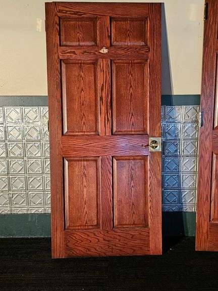 Interior Six-Panel Oak Door, Dark Finish, 36 1/4 x 80 In, Left Swing