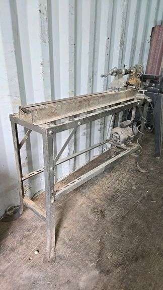 Vintage Metal Frame Wood Lathe, Belt-Driven Motor, 60" Bed Length