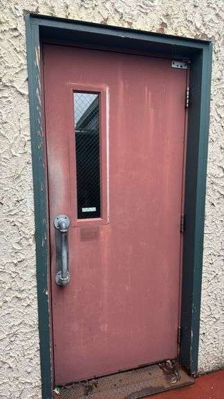 Red Security Door, 36"x1.5"x84", Wired Glass, Exterior