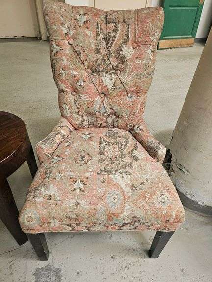 Pair of Upholstered Accent Chairs with Side Table, Button Tufted Back