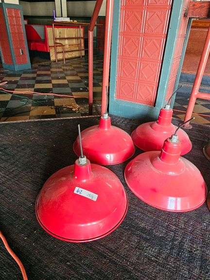 Red Industrial Metal Pendant Light, 15.5" Diameter, Ceiling Mount