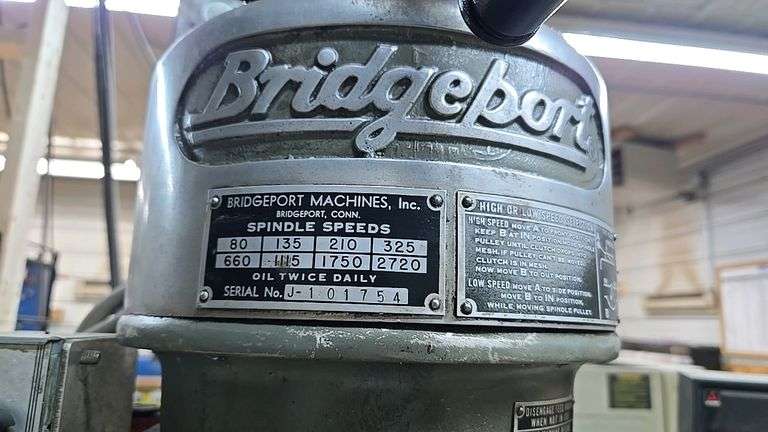 Bridgeport Vertical Milling Machine, Series I, Serial J-101754, 80-2720 RPM