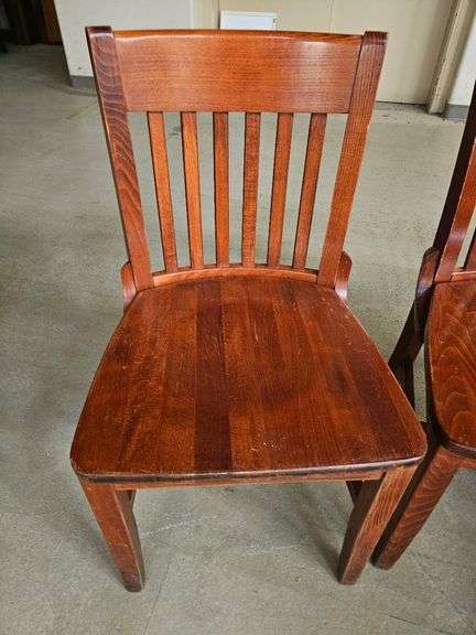 Set of 4 Wooden Dining Chairs, Slat Back, brown color
