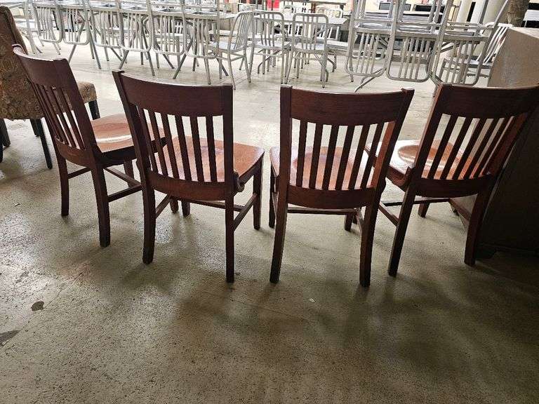 Set of 4 Wooden Dining Chairs, Slat Back, Brown