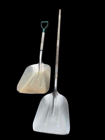 Pair of Aluminum Snow Shovels with D-Grip Handle, Wood & Plastic