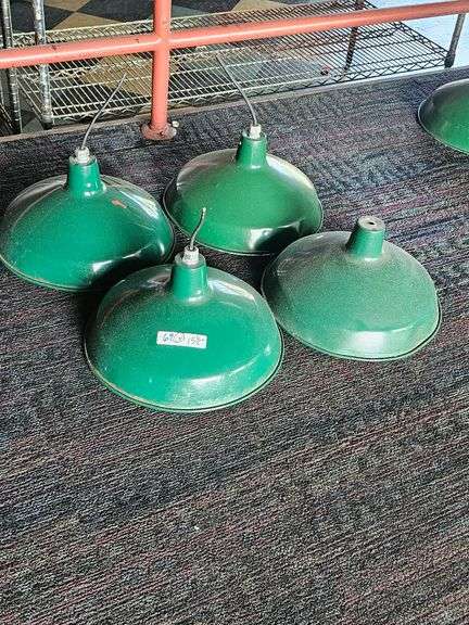 Green Industrial Pendant Light Fixtures, Metal, 15.5" Diameter