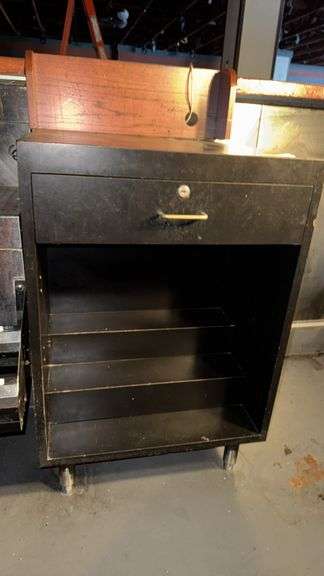 Black Wood Cabinet with Drawer and Shelves