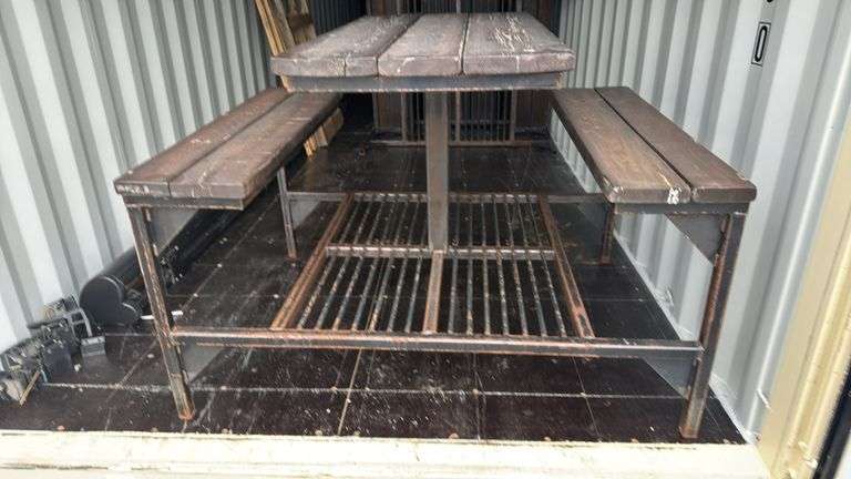 Metal and Wood Picnic Table with Benches