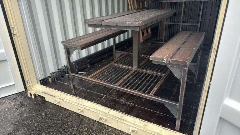 Metal and Wood Picnic Table with Benches