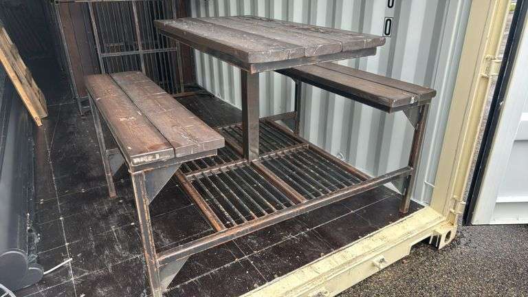 Metal and Wood Picnic Table with Benches