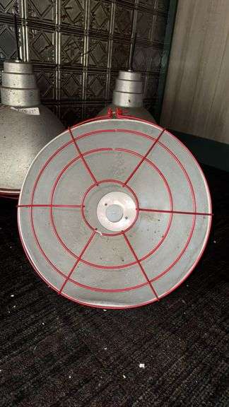 Industrial Lamp, Silver with Red Grid, 120V, 17-inch Diameter