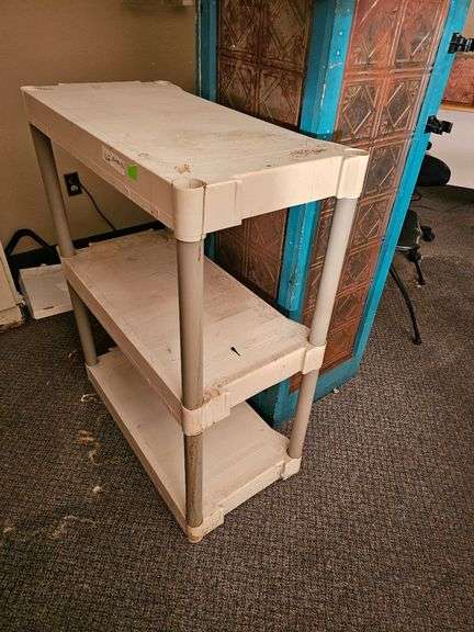 Plastic Shelving Unit, 3 Shelves, Light Gray, 2.5' x 18" x 3.5'
