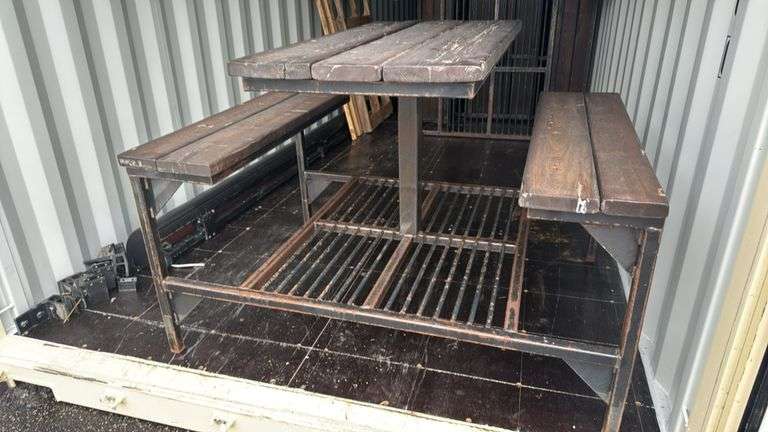 Metal and Wood Picnic Table with Benches