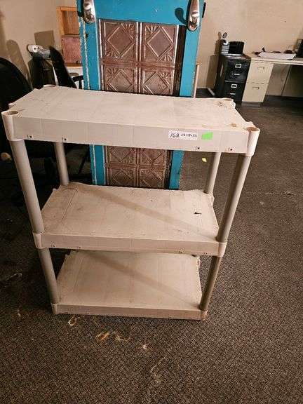Plastic Shelving Unit, 3 Shelves, Light Gray, 2.5' x 18" x 3.5'