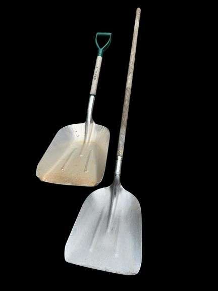 Pair of Aluminum Snow Shovels with D-Grip Handle, Wood & Plastic