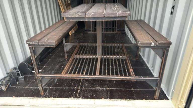 Metal and Wood Picnic Table with Benches