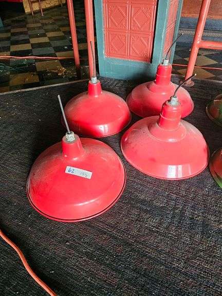 Red Industrial Metal Pendant Light, 15.5" Diameter, Ceiling Mount